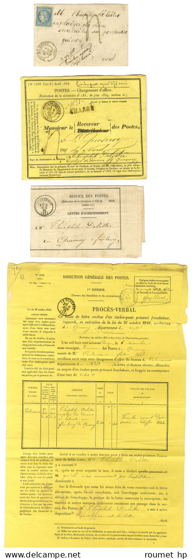 GC / N° 60 Càd T 17 VALENCIENNES (57) Taxe Tampon 4 Sur Lettre Avec Timbre Ayant Déjà Servi Pour Le Quesnoy + 2 Document - 1871-1875 Ceres