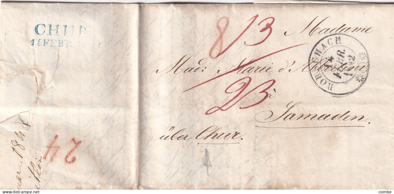 LETTRE. SUISSE. 1842. RORSCHACH. 13/23. POUR SAMADEN ÜBER CHUR - ...-1845 Préphilatélie