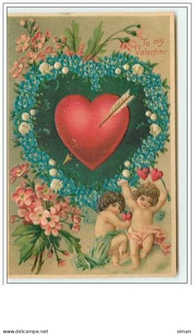 N°2780 - Carte Gaufrée - To My Valentine - Angelots Et Coeur - Saint-Valentin