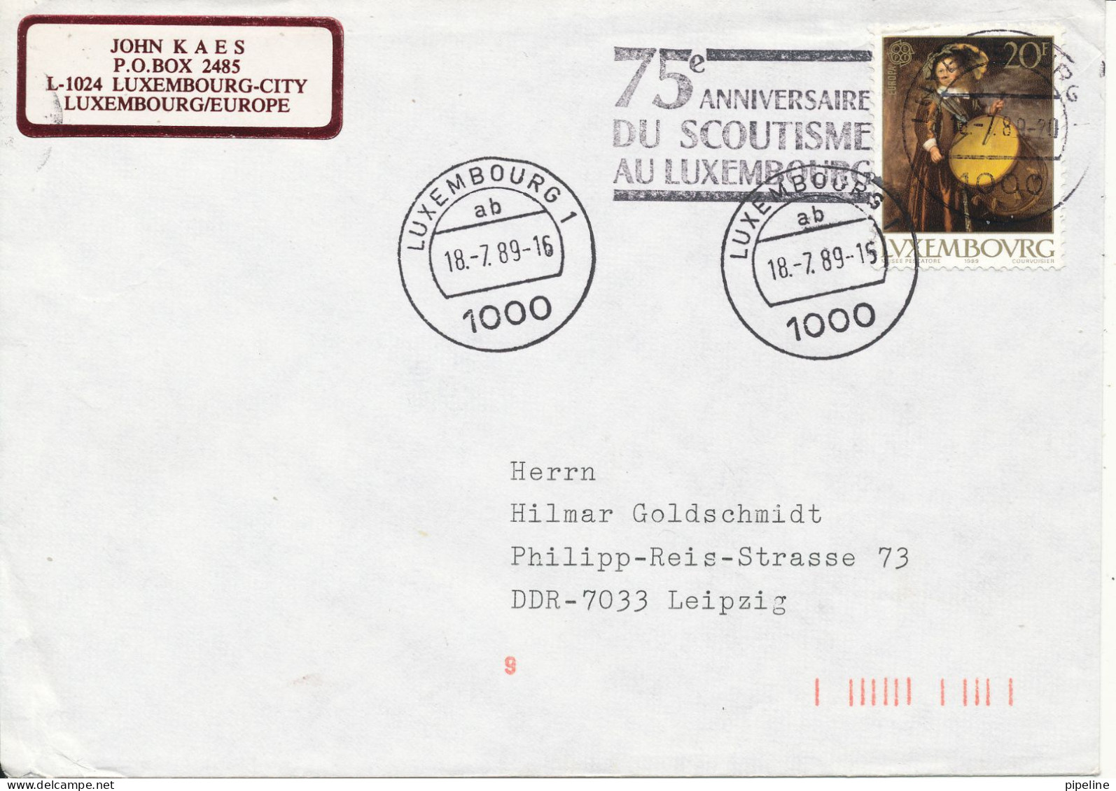 Luxembourg Cover Sent To Germany DDR 18-7-1989 Single Franked And With Scout Postmark - Brieven En Documenten