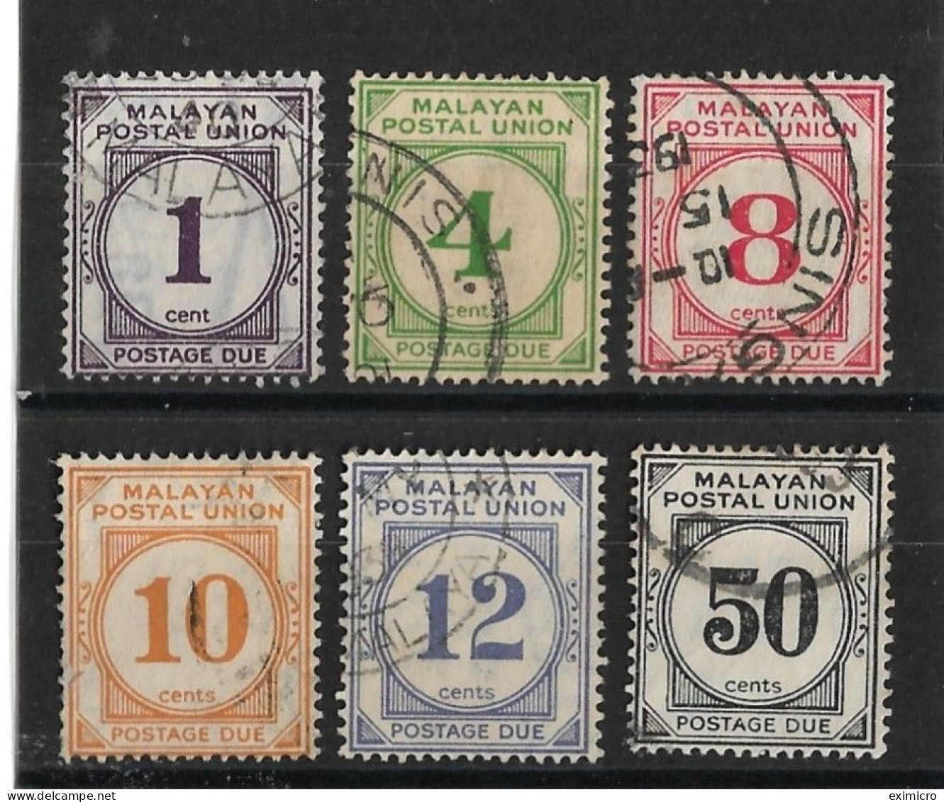 MALAYA - MALAYAN POSTAL UNION 1936 - 1938 POSTAGE DUES SG D1/D6 FINE USED Cat £28 - Malayan Postal Union