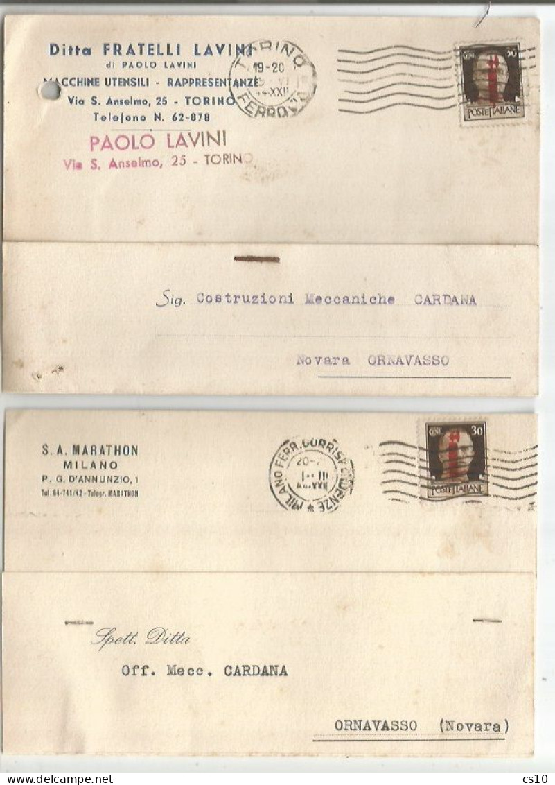 RSI #2 Cartoline Commerciali Con Fascetti C.30 Soprastampati Isolati Torino E Milano - Storia Postale