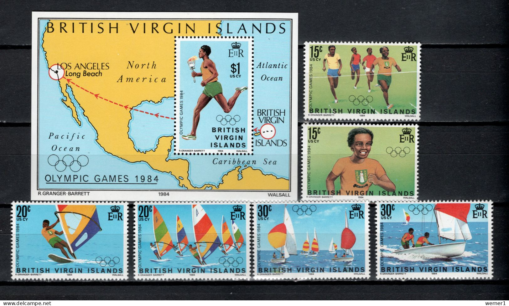 British Virgin Islands 1984 Olympic Games Los Angeles, Athletics, Windsurfing, Sailing Set Of 6 + S/s MNH - Sommer 1984: Los Angeles