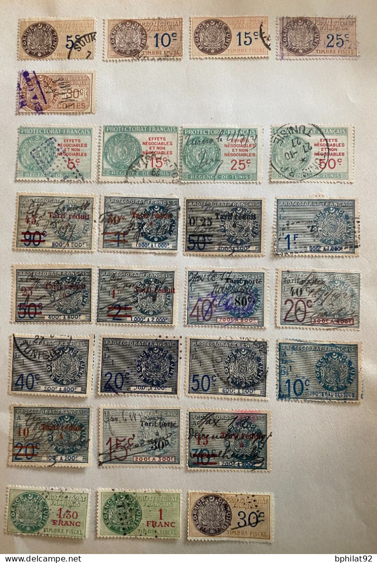 !!! TUNISIE, PROTECTORAT FRANÇAIS TUNISIE LOT DE TIMBRES FISCAUX - Timbres-taxe