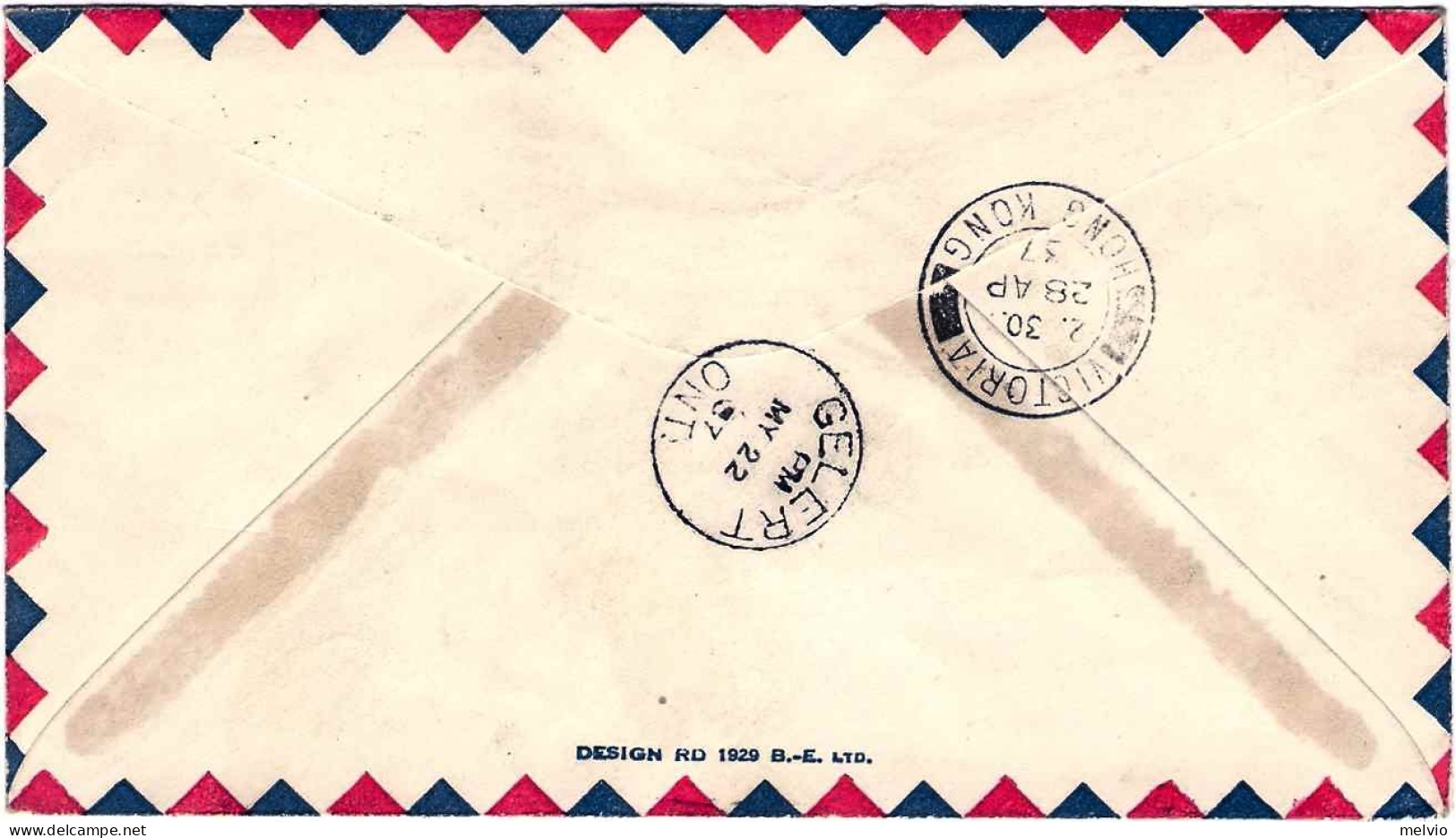 1937-U.S.A. Affr. Con Bel Cachet "First Flight San Francisco-Hong Kong"al Verso  - 1c. 1918-1940 Lettres