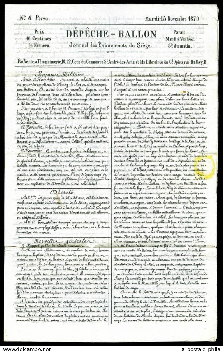 O LA VILLE D'ORLEANS' (repêchage De Mandal), DEPECHE BALLON N°6, Courrier Accidenté Avec Timbre Tombé Par Immersion, Càd - Krieg 1870