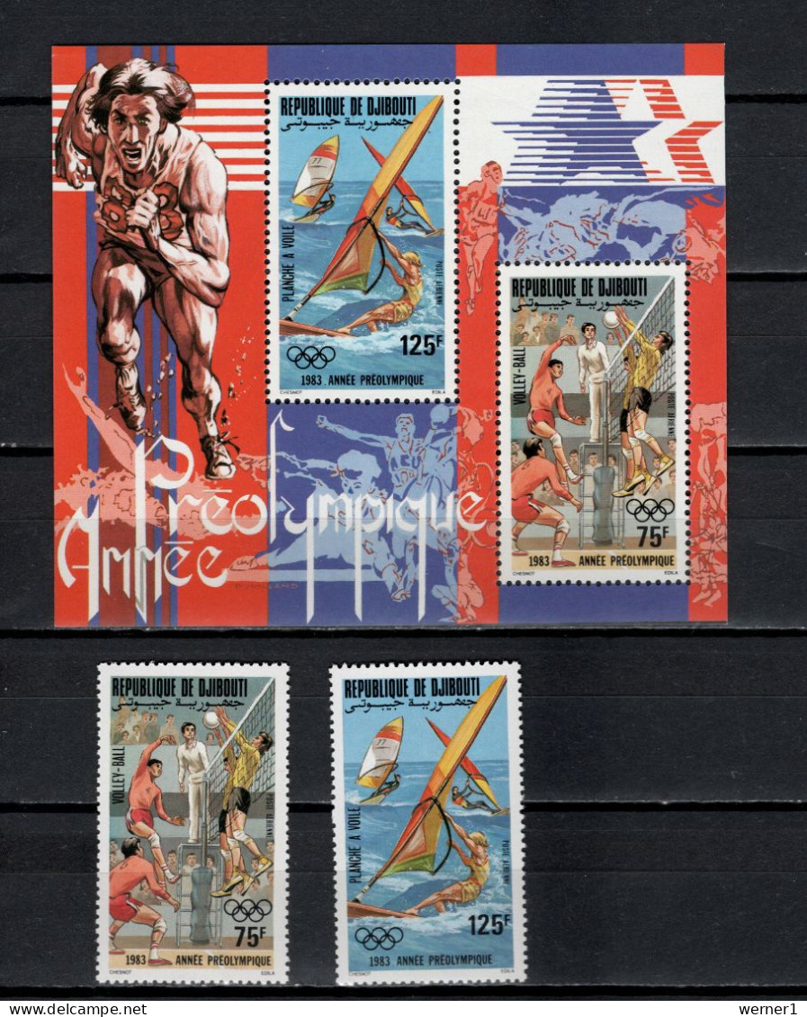 Djibouti 1983 Olympic Games Los Angeles, Volleyball, Windsurfing Set Of 2 + S/s MNH - Zomer 1984: Los Angeles
