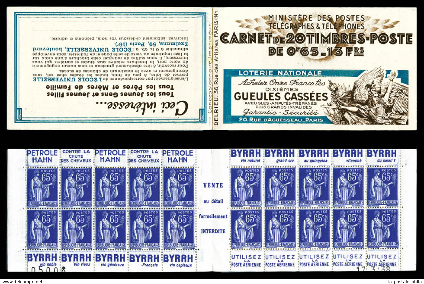 ** N°365-C6, Série 28, GUEULES CASSEES Et EU, Daté Du 17.3.38 TTB  Qualité: ** - Vecchi : 1906-1965