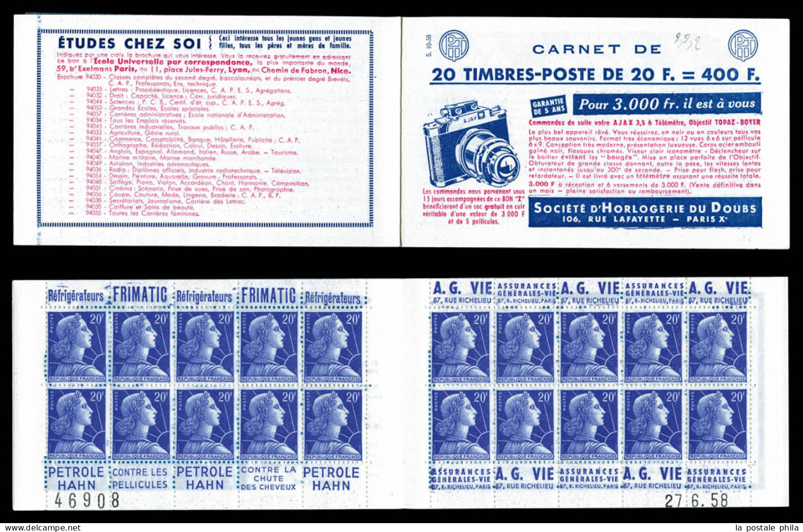 ** N°1011B-C12, Série 10-58, HORLOGERIE DU DOUBS Et EU, 'I' Cassé (case 4). SUP. R.  Qualité: ** - Old : 1906-1965