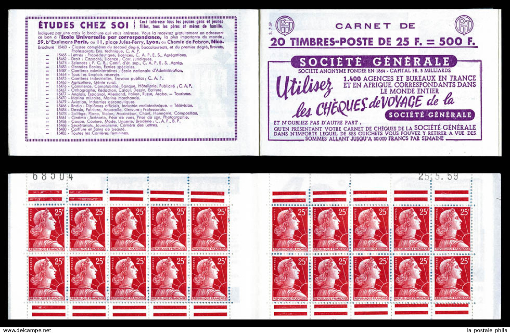 ** N°1011C-C2, Série 7-59, SOCIETE GENERALE Et EU, Daté Du 25.5.59. TB  Qualité: ** - Old : 1906-1965