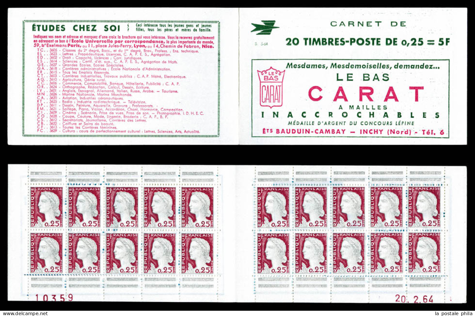 ** N°1263-C3, Série 5-64, LE BAS CARAT Et EU, Daté Du 20.2.64, TB  Qualité: ** - Alte : 1906-1965