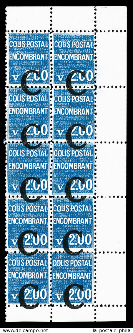 ** N°118, 2F Bleu, Surcharge à Cheval Sur Bloc De 10 Exemplaires, Fraîcheur Postale. SUP (signé/certificat)  Qualité: ** - Mint/Hinged