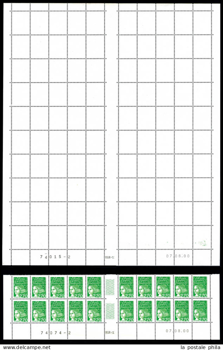 ** N°3091h, 2,70 Luquet, Vert Absent, TIMBRE NON IMPRIME En Feuille Complète De 100 Exemplaires Avec Numéro Et Date, Pro - Ongebruikt