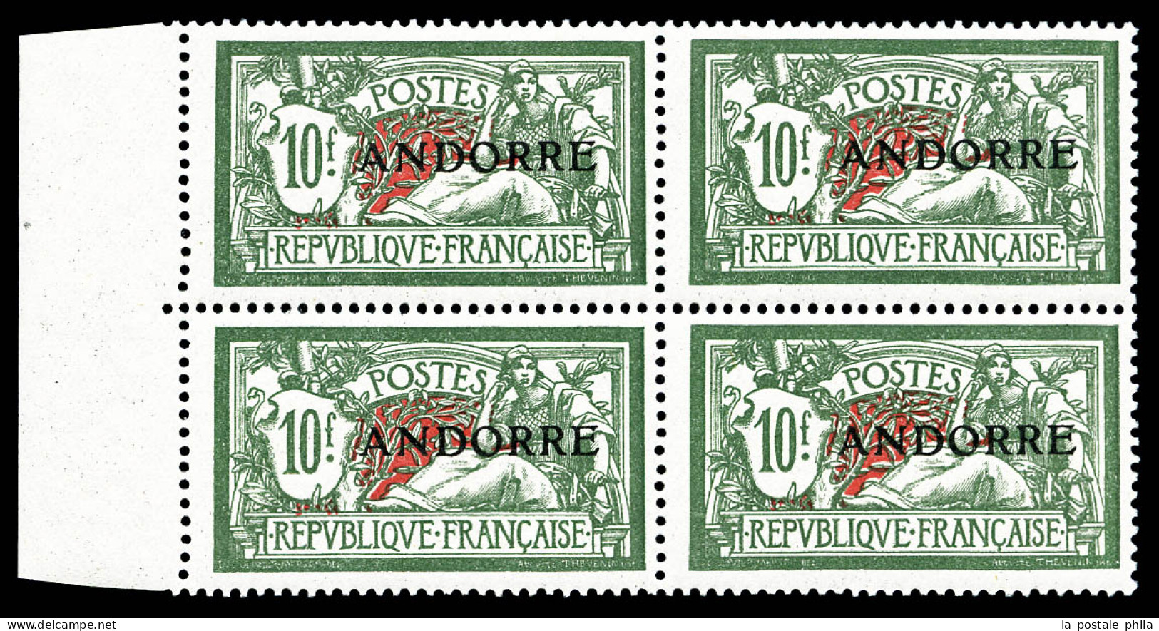 ** N°22, 10F Merson En Bloc De Quatre Bdf, Frais. SUP (certificat)  Qualité: **  Cote: 2560 Euros - Unused Stamps
