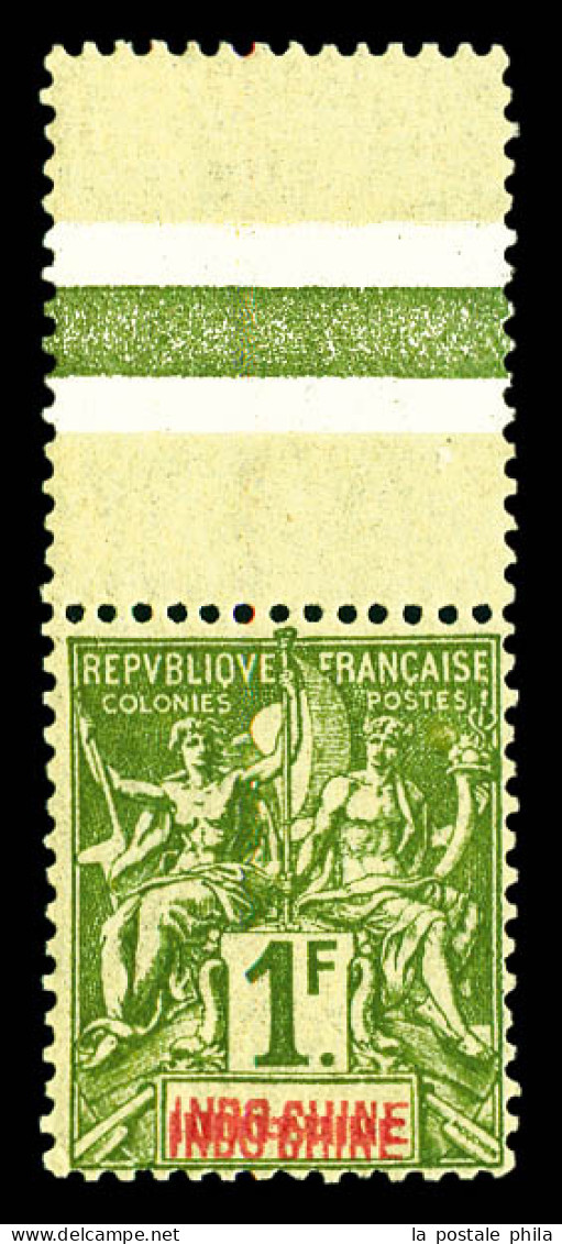 ** N°15a, 1F Olive 'Double Légende INDO-CHINE', Bord De Feuille. Fraicheur Postale. SUPERBE. R. (certificat)  Qualité: * - Ungebraucht