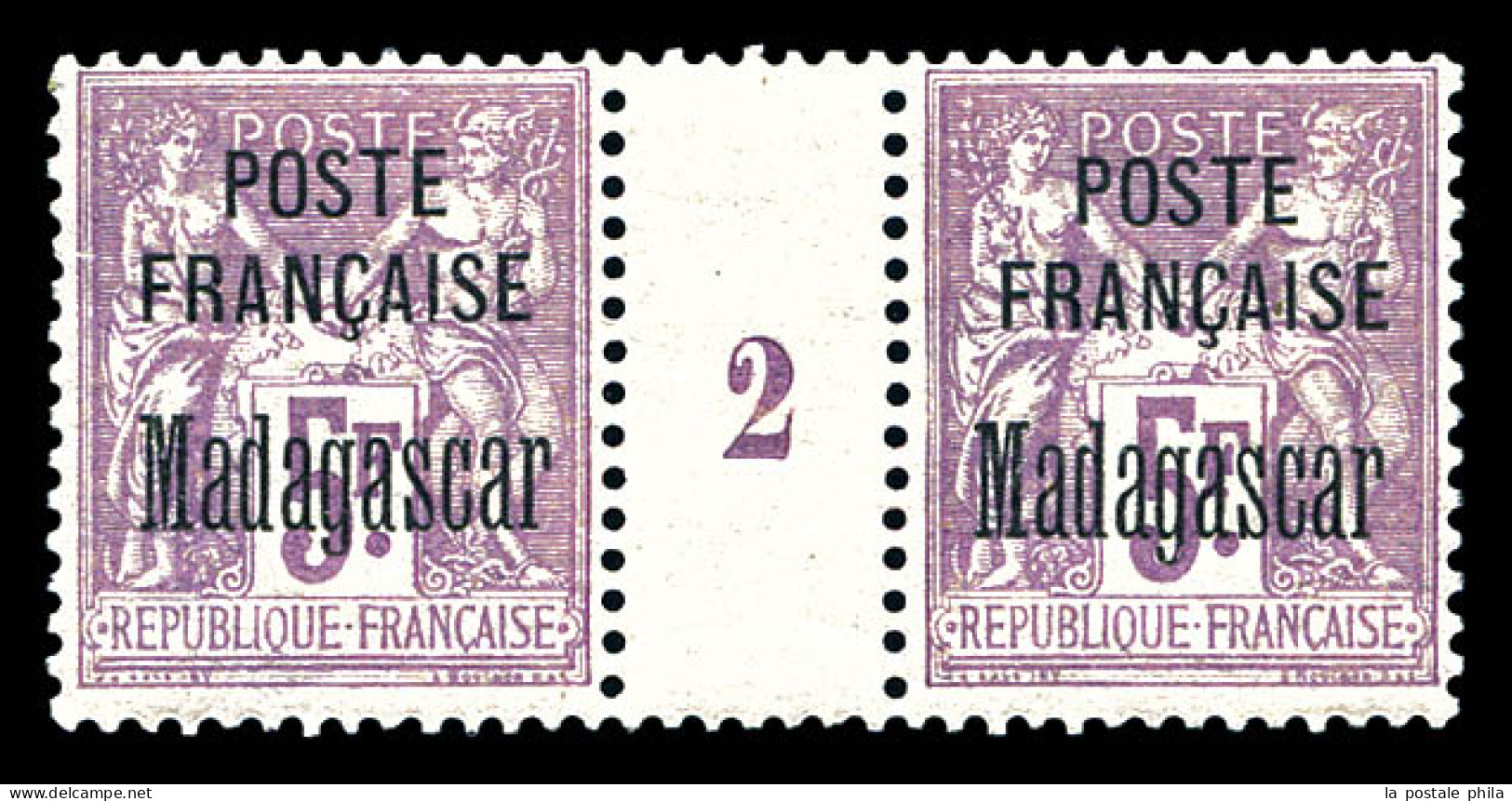 ** N°22, 5f Violet En Paire Millésime '2' (1ex * Quasi**). SUP (certificat)  Qualité: ** - Ungebraucht