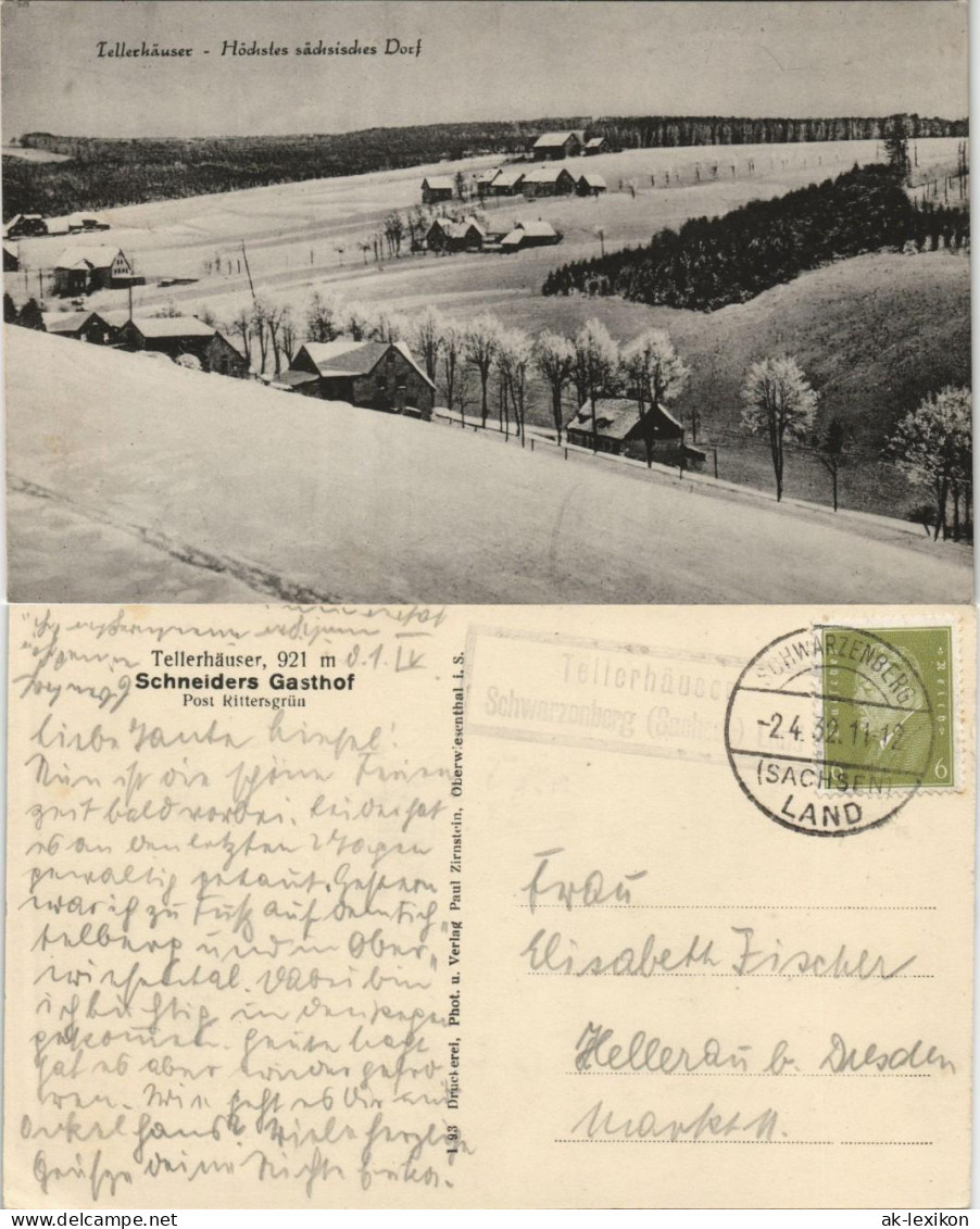 Tellerhäuser-Breitenbrunn (Erzgebirge) Winter Gel. Landpoststempel über SB 1932 - Breitenbrunn