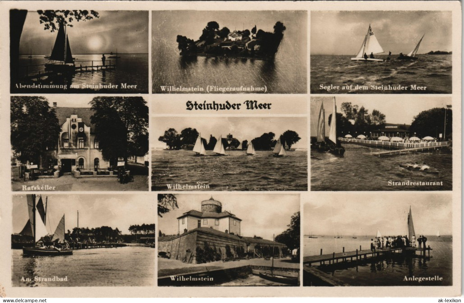 Ansichtskarte Wunstorf Strandrestaurant, Abenstimmung, Anlegestelle 1937 - Wunstorf