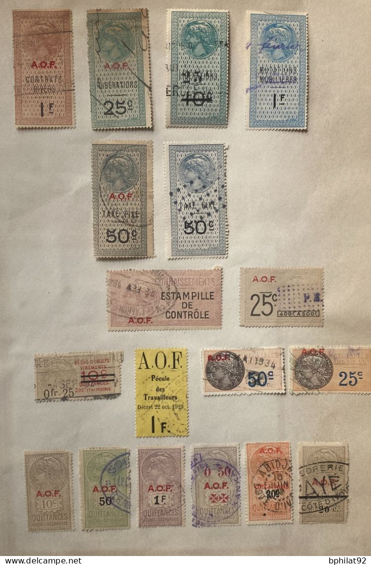 !!! AOF, LOT DE TIMBRES FISCAUX - Used Stamps