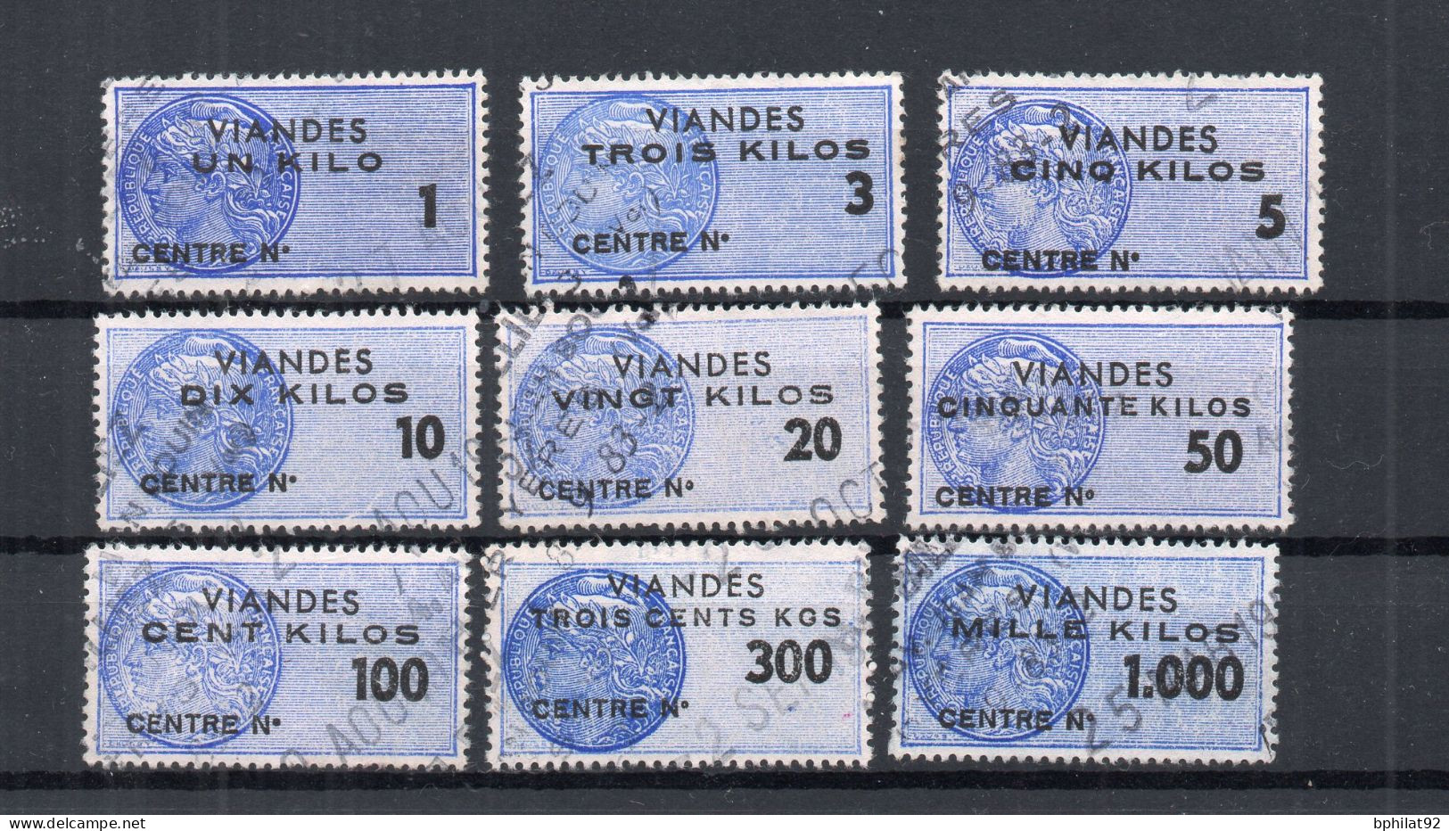 !!! FISCAUX VIANDES DE 1956, SERIE N°81/89 OBLITEREE - Timbres