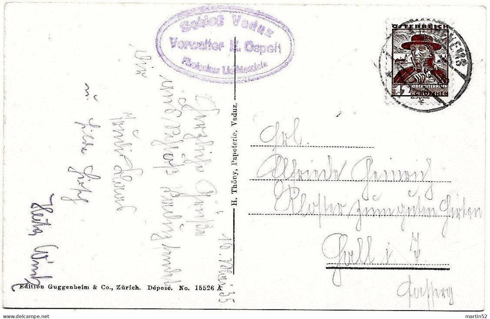 Liechtenstein / Austria 1935: Bild-PK / CPI Schloss Vaduz (Liechtenstein) Michel-N° 573 Mit Stempel HOHENEMS 21.V.35 - Covers & Documents