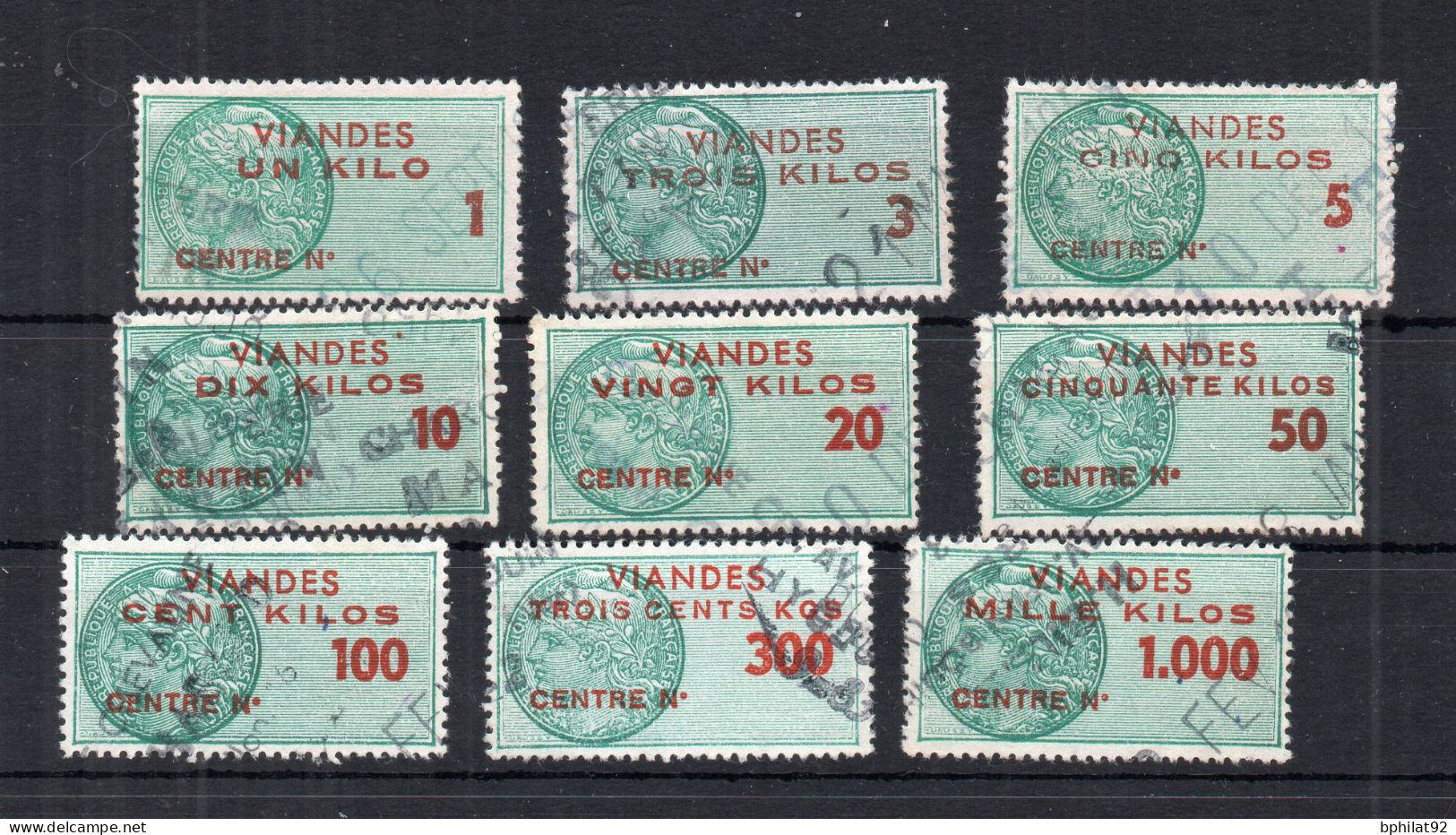 !!! FISCAUX VIANDES DE 1958, SERIE N°117/125 OBLITEREE - Timbres