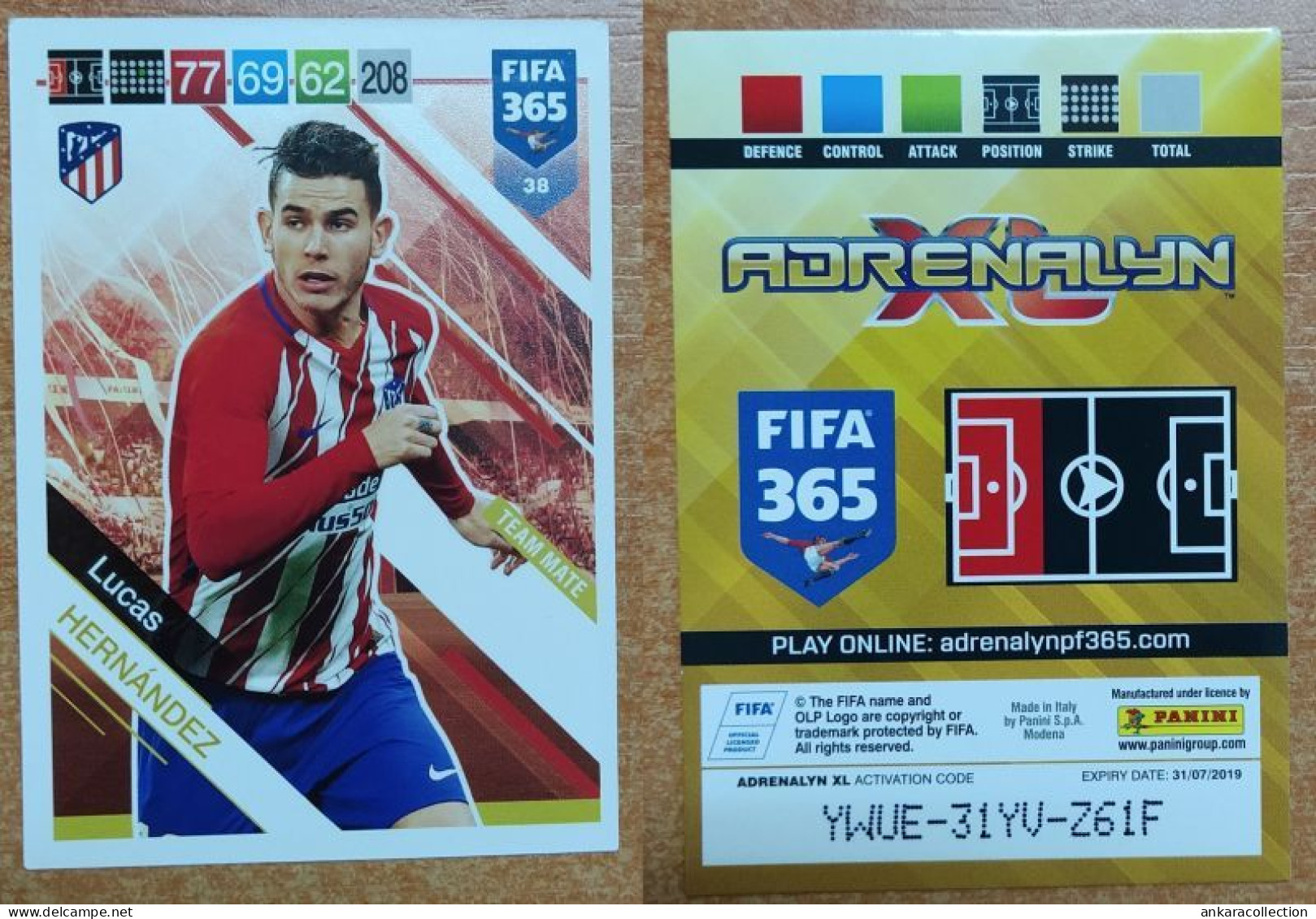 AC - 38 LUCAS HERNANDEZ  ATLETICO DE MADRID  PANINI FIFA 365 2019 ADRENALYN TRADING CARD - Trading Cards