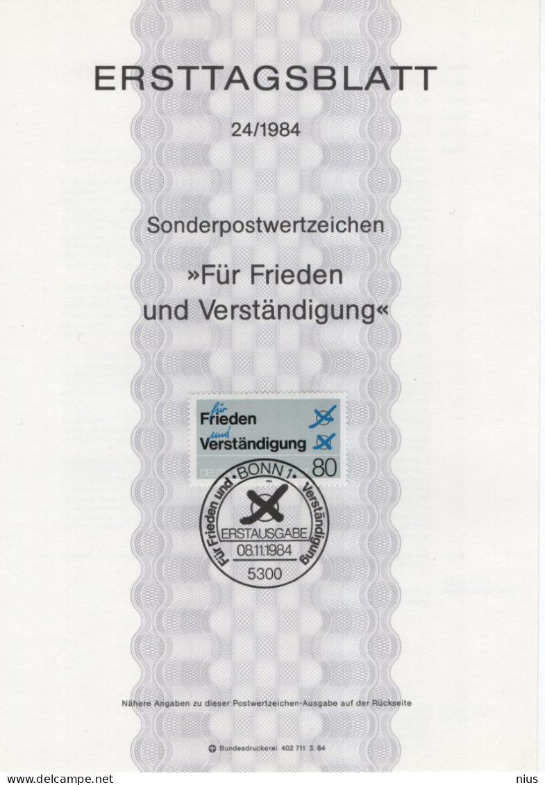 Germany Deutschland 1984-24 Fur Frieden Und Verstandigung, For Peace And Understanding, Canceled In Bonn - 1981-1990