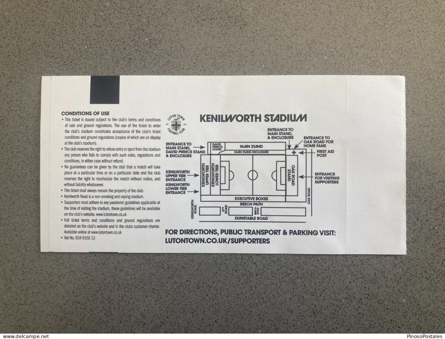 Luton Town V Chelsea 2021-22 Match Ticket - Tickets D'entrée