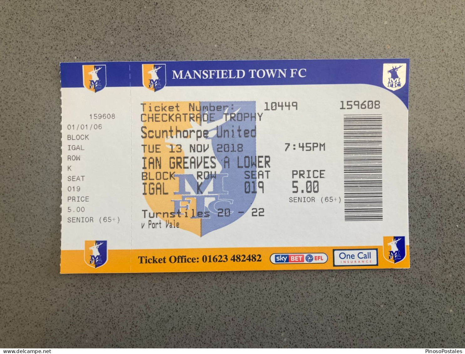 Mansfield Town V Scunthorpe United 2018-19 Match Ticket - Eintrittskarten