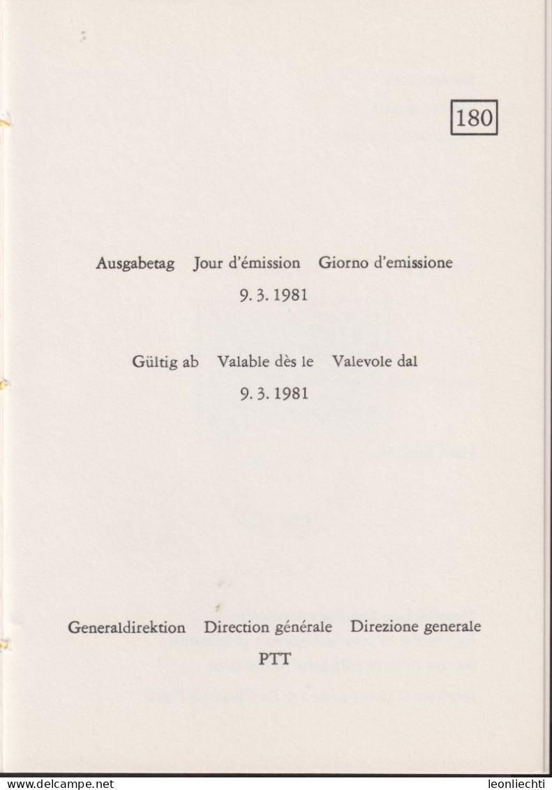 1981 Schweiz PTT Faltblatt Nr.180, ET ° Mi:CH 1196, Zum:CH F48, Pro Aero - Lettres & Documents