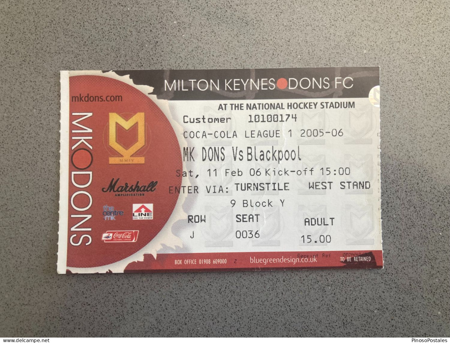 Milton Keynes Dons V Blackpool 2005-06 Match Ticket - Match Tickets