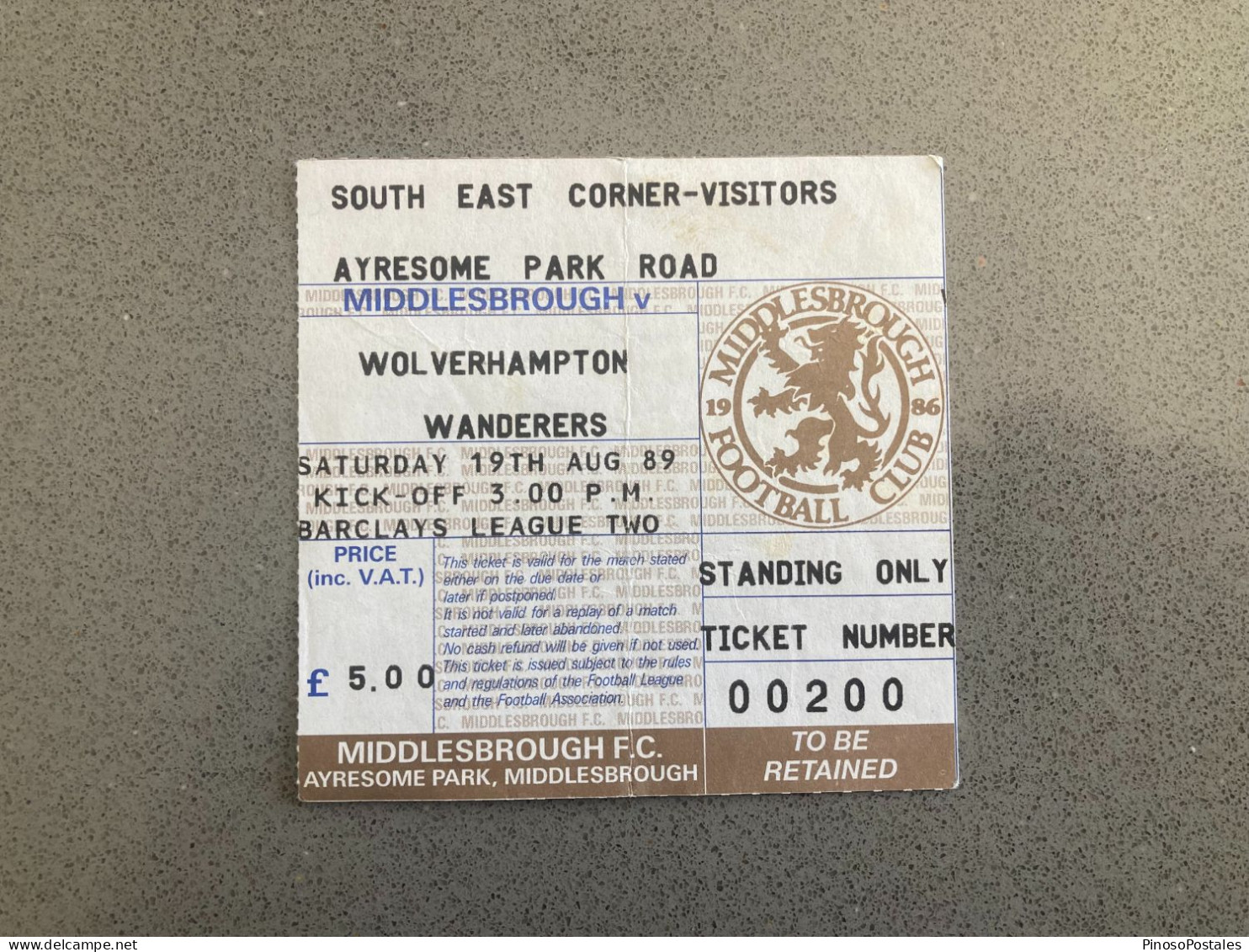 Middlesbrough V Wolverhampton Wanderers 1989-90 Match Ticket - Tickets & Toegangskaarten