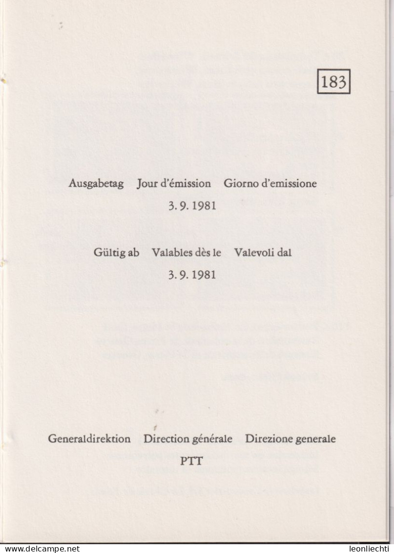 1981 Schweiz PTT Faltblatt Nr.183, ET ° Mi:CH 1206-1209, Zum:CH 656-659, Sonderpostmarken II - Briefe U. Dokumente