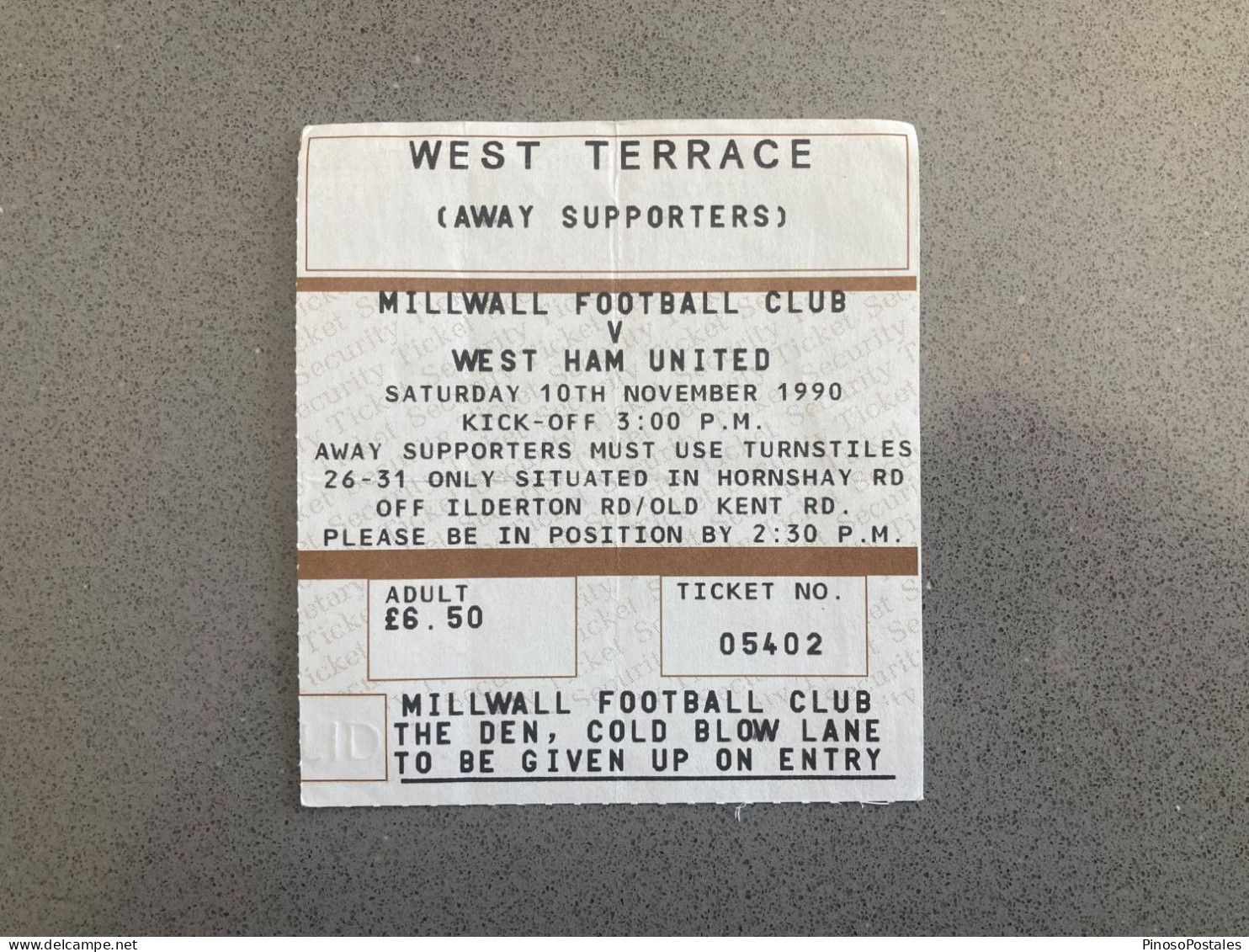 Millwall V West Ham United 1990-91 Match Ticket - Eintrittskarten