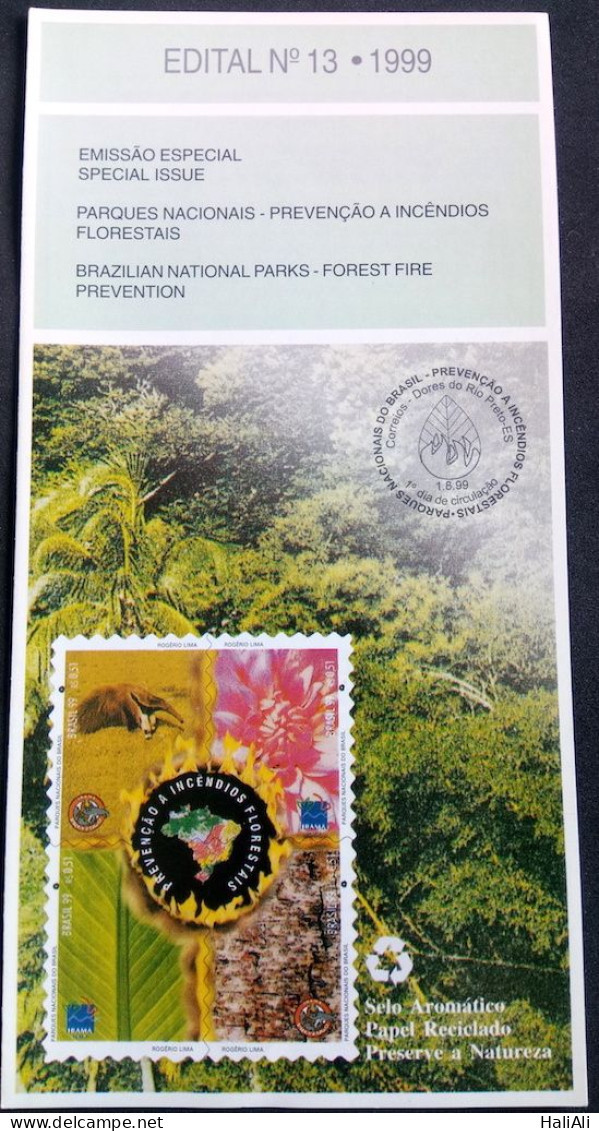 Brochure Brazil Edital 1999 13 Forest Fires Parks Map Without Stamp - Briefe U. Dokumente