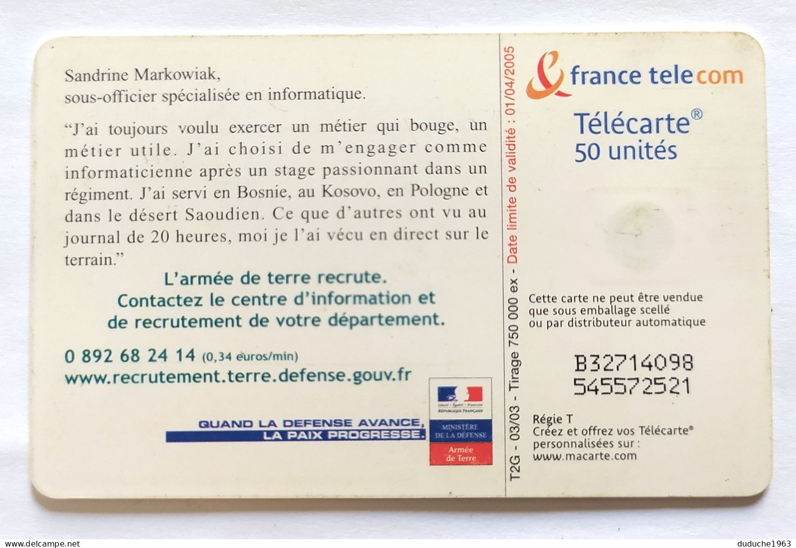 Télécarte France - Armée De Terre - Non Classificati