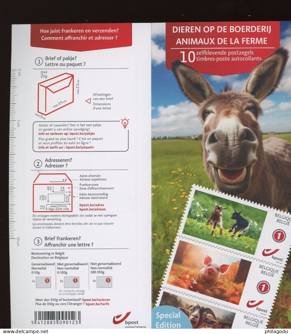 2024. Belgique Animaux De Ferme  Carnet De 10 Diff Auto-collants (lettre Nationale) - Boerderij