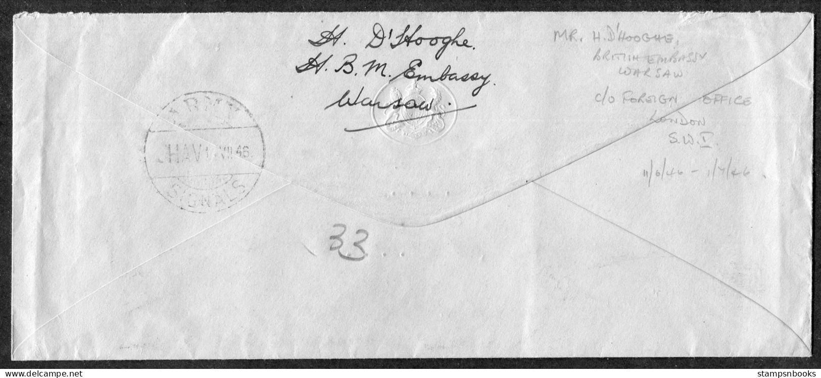 1946 British Embassy Warsaw Poland, Army Signals Cover - Radio S.E.A.C. Ceylon C/o Foreign Office, London  - Lettres & Documents