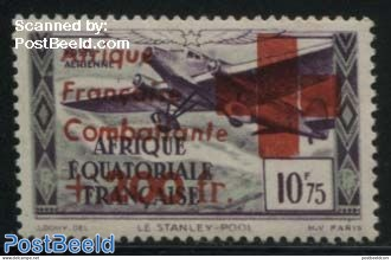 French Equatorial Africa 1943 10.75+200Fr, Stamp Out Of Set, Unused (hinged), Health - Transport - Aircraft & Aviation - Unused Stamps