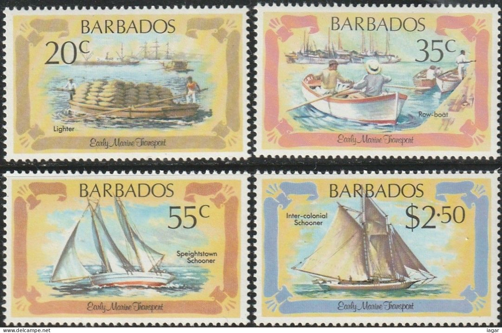 THEMATIC TRANSPORTS: EARLY MARINE TRANSPORT.  LIGHTER, ROWING BOAT, SPEIGHTSTOWN AND INTER-COL SCHOONER -    BARBADOS - Andere(Zee)