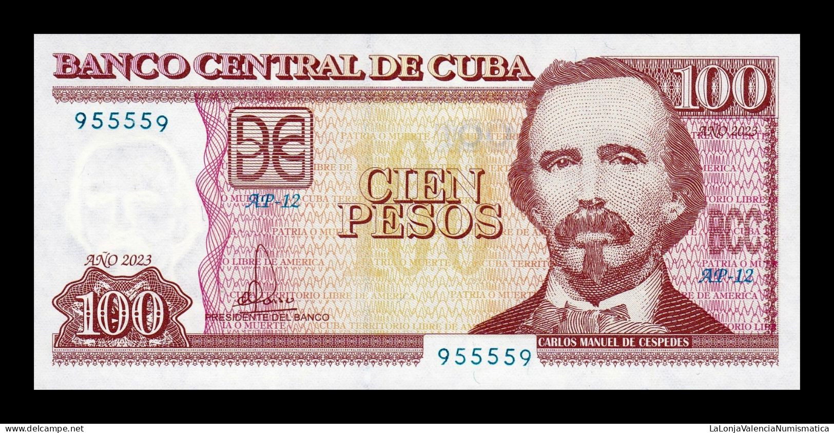 Cuba 100 Pesos Carlos Manuel De Céspedes 2023 Pick 124b Capicua Sc Unc - Cuba