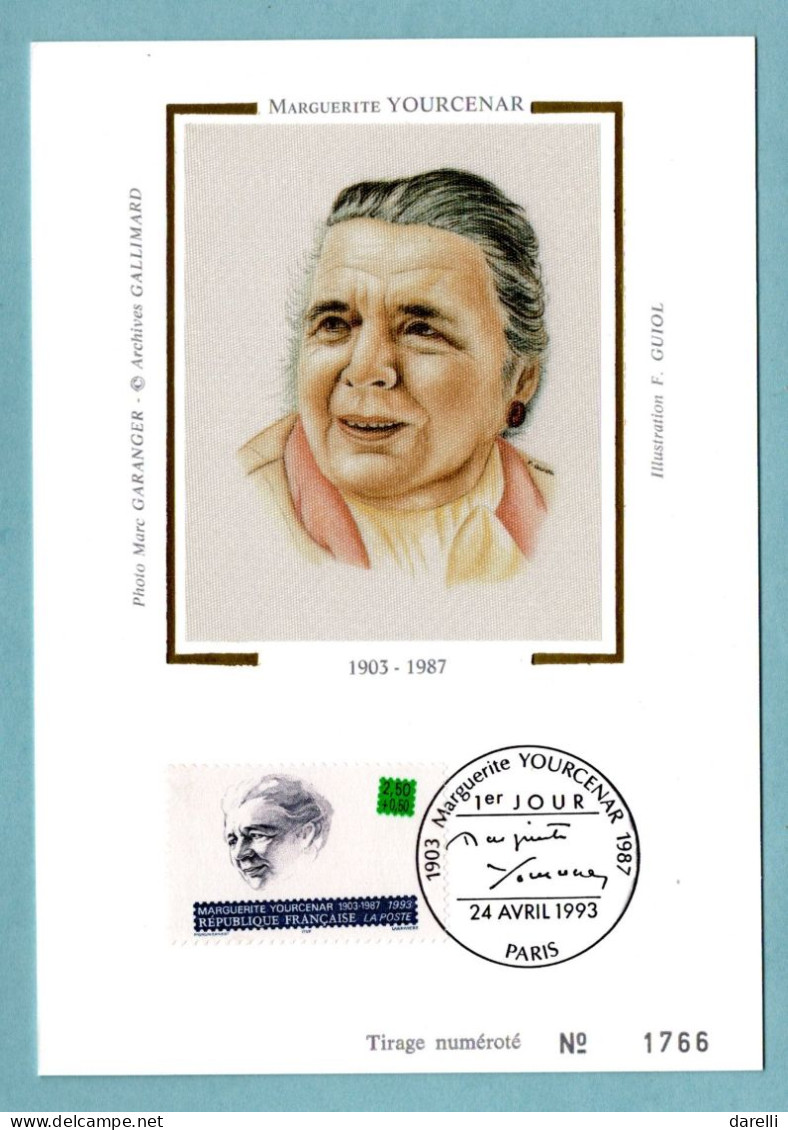 Carte Maximum 1993 - écrivains Célèbres - Marguerite Yourcenar - YT 2804 - Paris - 1990-1999