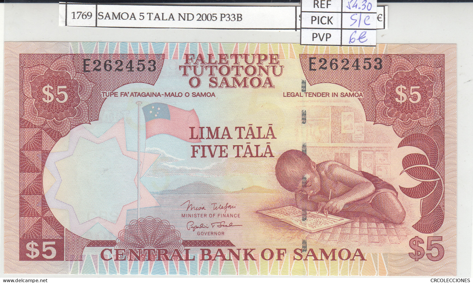 BILLETE SAMOA 5 TALA 2005 P-33b SIN CIRCULAR - Autres - Océanie