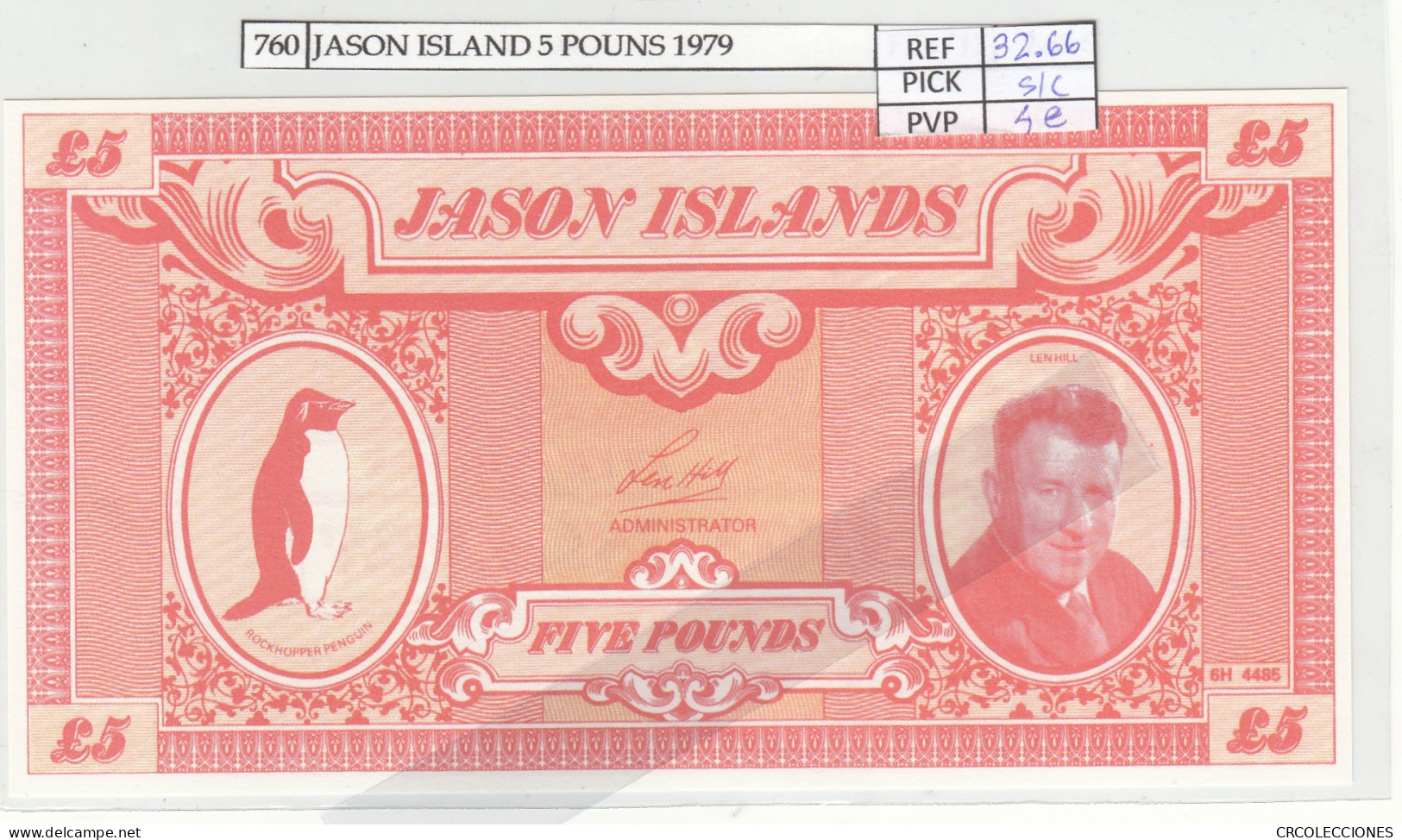BILLETE JASON ISLAND 5 POUNS 1979 JI-3 SIN CIRCULAR - Other - America