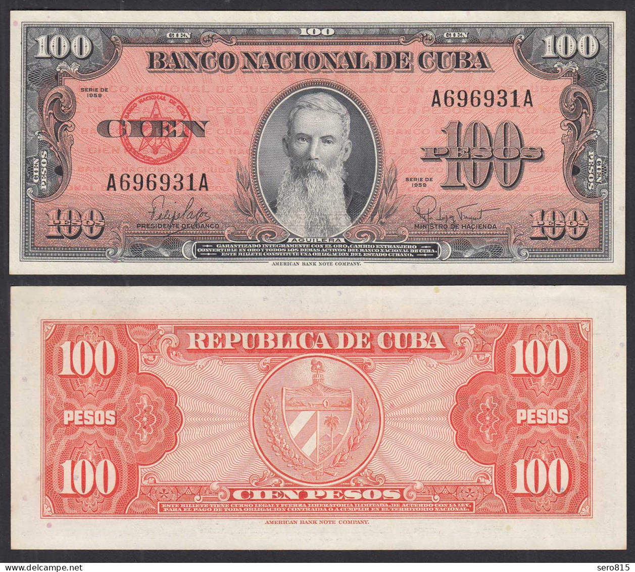 Kuba - Cuba 100 Peso 1959 Pick 93 VF+ (3+)    (31115 - Other - America