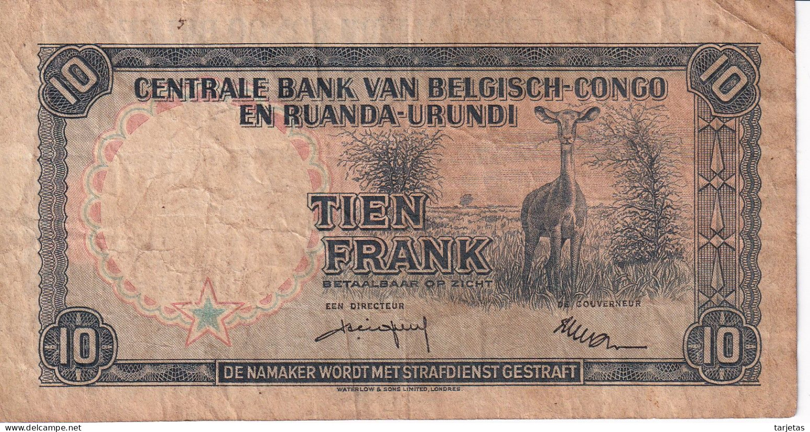 BILLETE DE EL CONGO BELGA DE 10 FRANCS DEL AÑO 1957 (BANKNOTE) - Demokratische Republik Kongo & Zaire