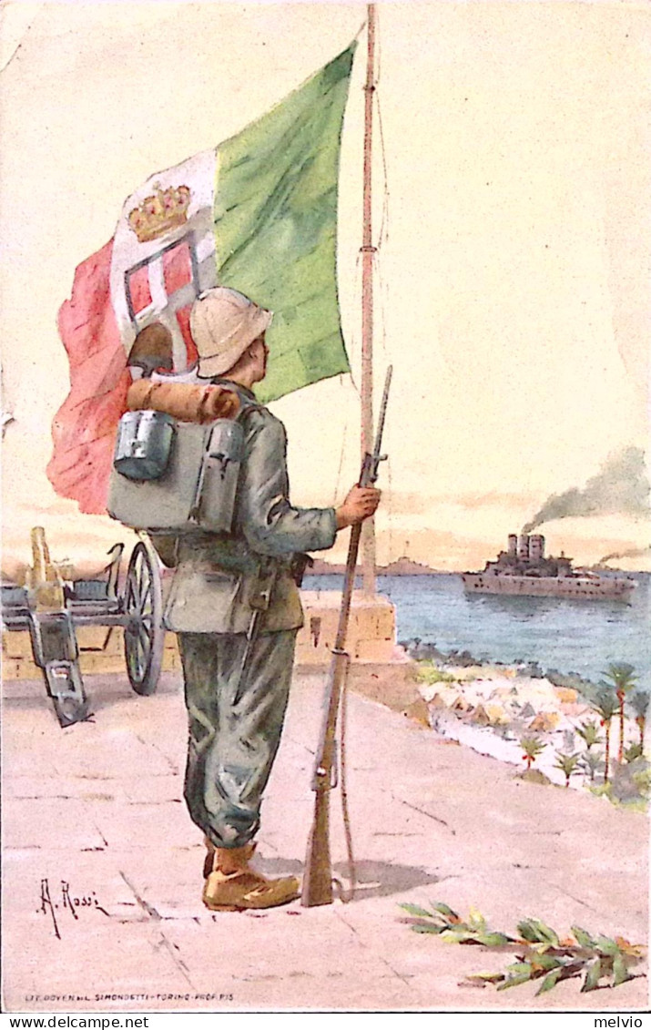 1912-A. ROSSI Soldato In Divisa Coloniale E Bandiera, Al Verso Calendario Anno19 - Autres & Non Classés