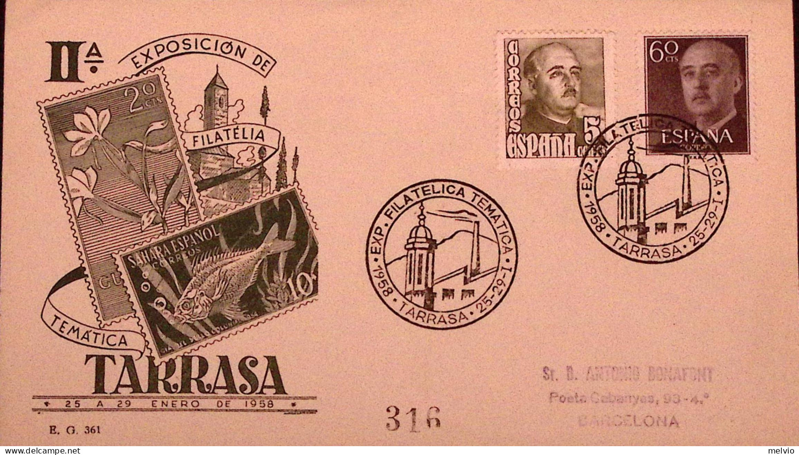 1958-SPAGNA Espos. Filatelia/Tarrasa (25.1) Ann. Spec. - Autres & Non Classés