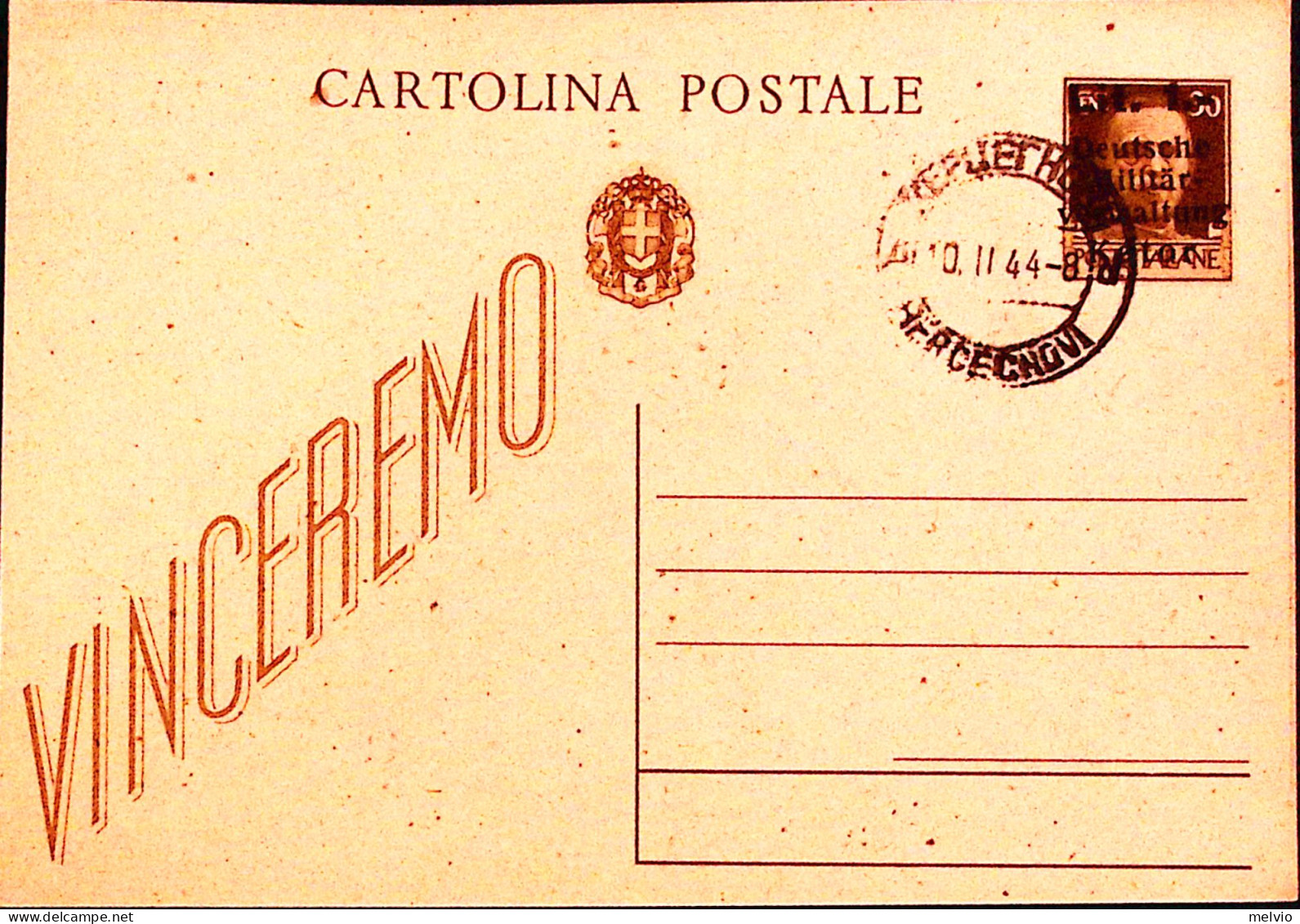 1944-CATTARO Occupazione Tedesca Cartolina Postale C.30 Soprastampata Lire 1-/c. - German Occ.: Cattaro